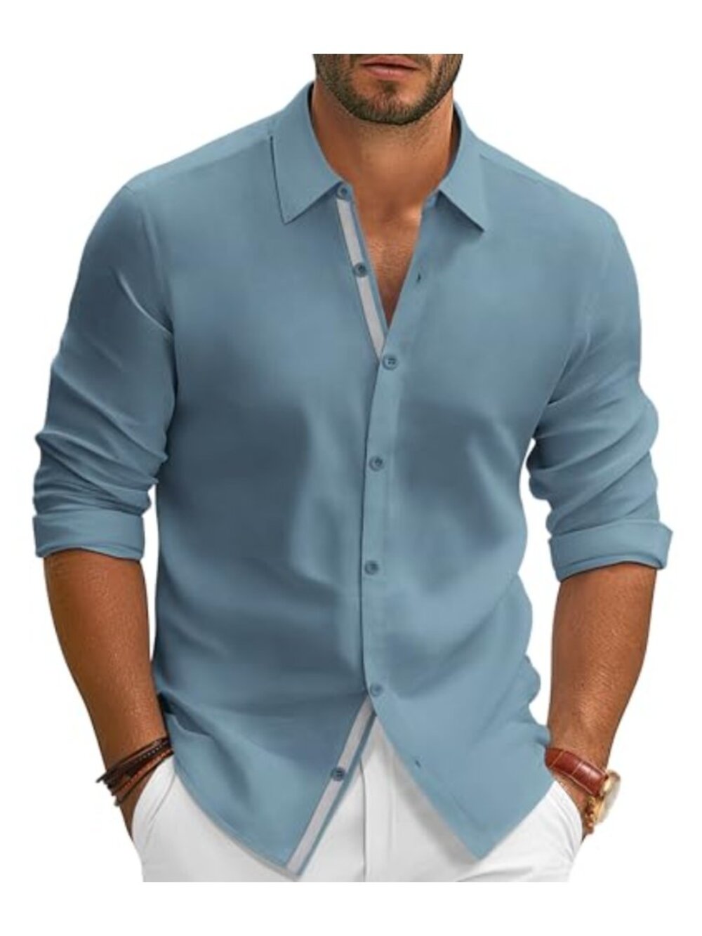 Men's Wrinkle Free Stretch Button Down Dress Shirt Long Sleeve